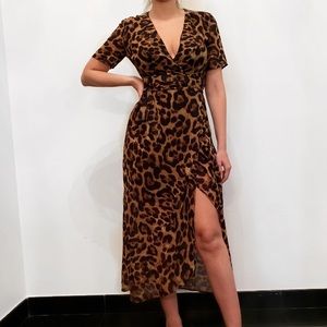 Bardot wrap cheetah print dress mid length